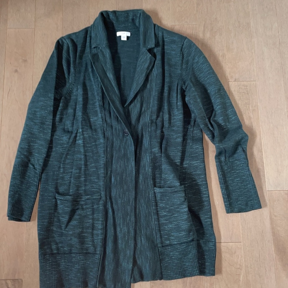 J. Jill Textured Sweater Cardigan Jacket Patch Pockets Forest Green Size Medium - Picture 6 of 9